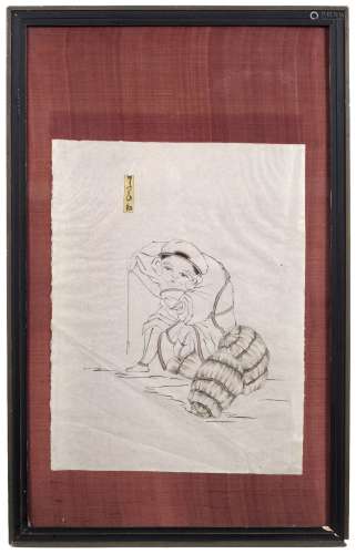 Set of four wash studies Japanese, early 20th Century to include various figure studies, signed 53cm