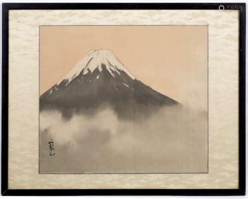 Ink wash painting Japanese, early 20th century Ikeda Kanzai, Mount Fuji, paper laid on silk,