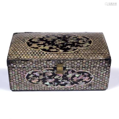 Lacquer and mother of pearl casket Korean, 16th Century the cover with panel of dragons and