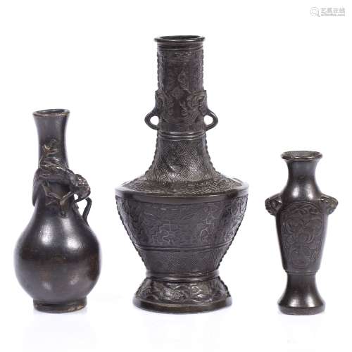 Bronze archaic style vase Chinese, 18th-19th Century 18cm high and two smaller Chinese bronze vases,