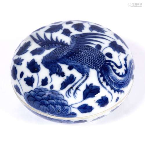 Circular porcelain seal cased box and cover Chinese, 19th Century having a phoenix in flight to
