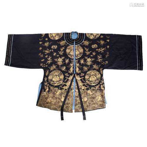 Black and gold thread robe Chinese with all over 'antique' designs