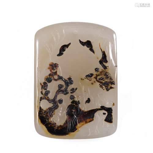 Greyish brown and dark brown agate rectangular plaque pendant Chinese, 18th/19th Century carved in