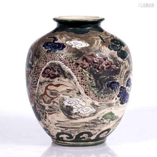 Satsuma ovoid vase Japanese, circa 1900 painted with dragon and cloud designs 36cm