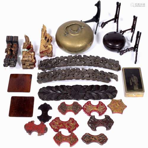 Group of pieces to include lacquer ware and various carvings