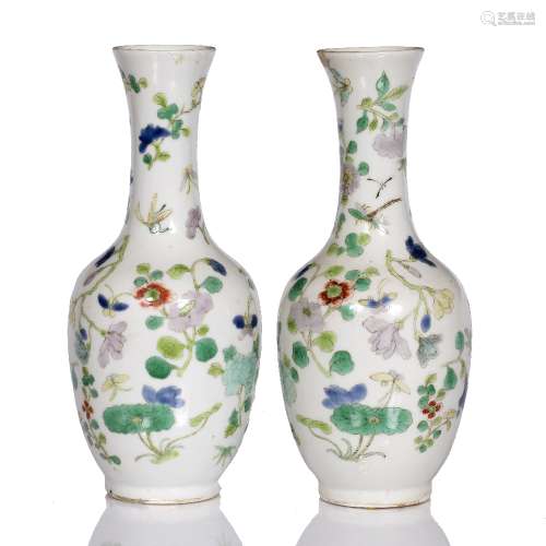 Pair of vases Chinese, 19th Century decorated in famille verte colours, depicting flowers and