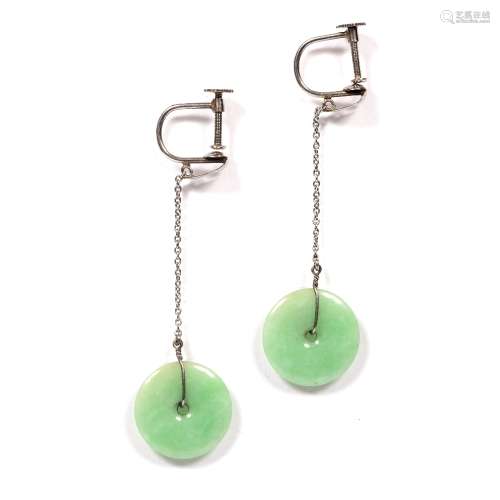 Pair of jade earrings Chinese of roundel form
