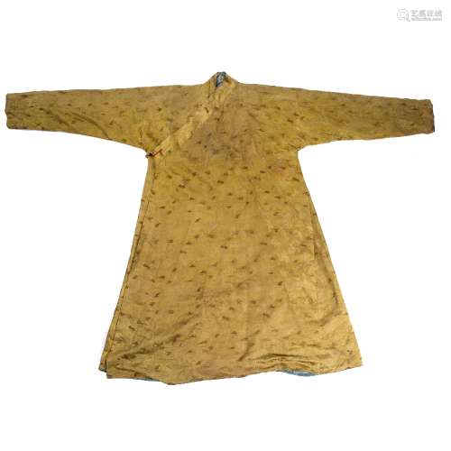 Incarnate Lama Chuba Tibetan, 18th century in golden silk damask and brocade chuba, figured all over