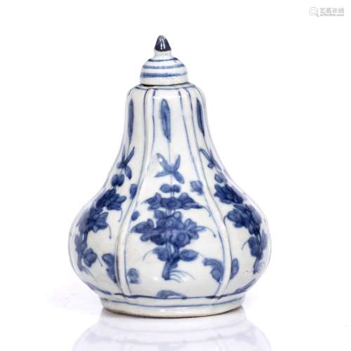 Lidded vase Chinese, Ming (1368-1644) of hexagonal form, painted with flowering plants 17cm high