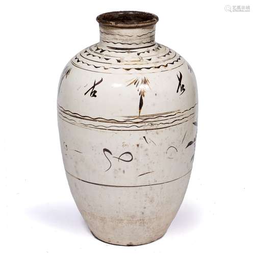 Cizhou large jar Chinese with typical fan designs and symbols 77cm Provenance: From a private