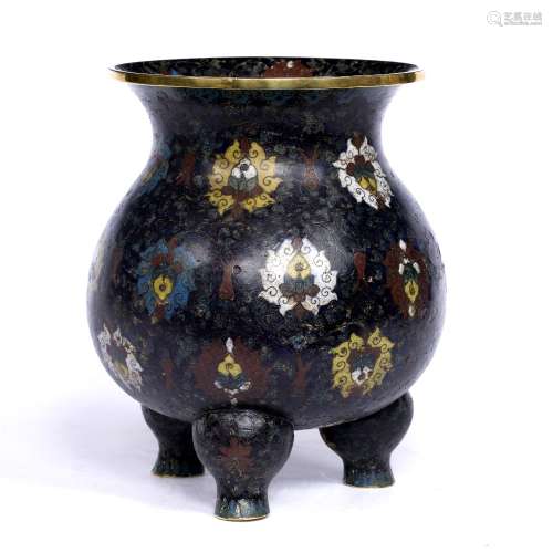 Cloisonne enamel vase Chinese, late Ming of baluster form with waisted neck, supported upon