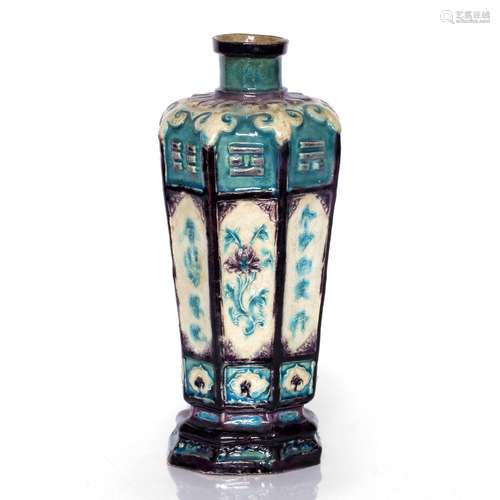 Fahua vase Chinese, 19th century of square shape, made up of 8 panels with reoccurring themes of