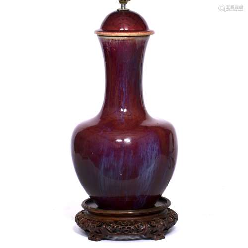 Sang de boeuf porcelain vase Chinese, 19th Century converted to a table lamp 34cm overall
