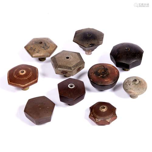 Ten opium pipe bowls 20th century to include earthenware, Yixing and stoneware examples