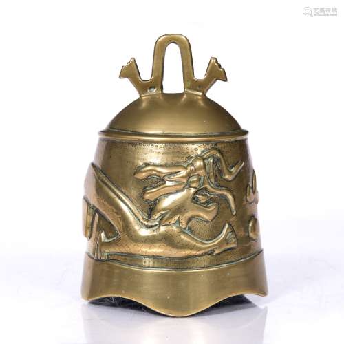 Bronze bell Chinese, late 19th Century dragon design 16cm