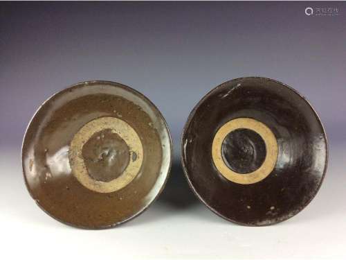 Vintage pair of two Chinese Song style porcleian bowl, brown glaze,