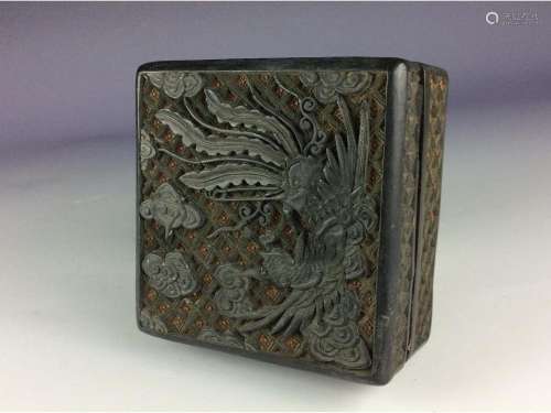 Vintage Chinese lacquer box with phoenix and clouds