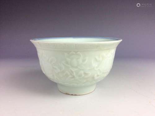 Chinese white glaze bowl with embossment of eight auspiciou