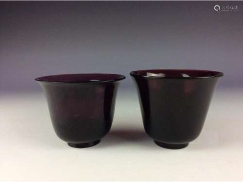 Vintage Chinese Peking glass cup, purple glaze