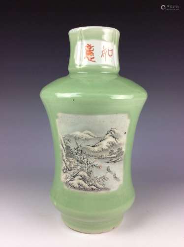 Vintage Chinese vase with winter landscaping