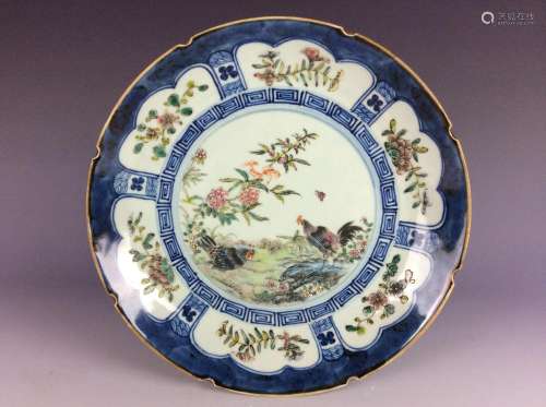 Chinese export porcelain platewith rooster and flowers