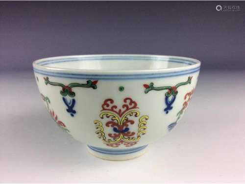 Elegant Chinese blue and white with over glaze colors bowl