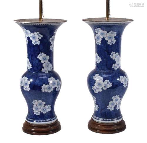 A pair of Chinese blue and white 'phoenix tail' vases