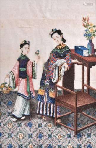 Two Chinese gouache paintings