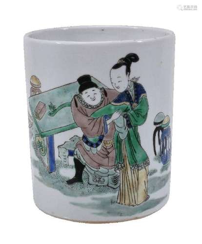 A Chinese Famille Verte brush vase