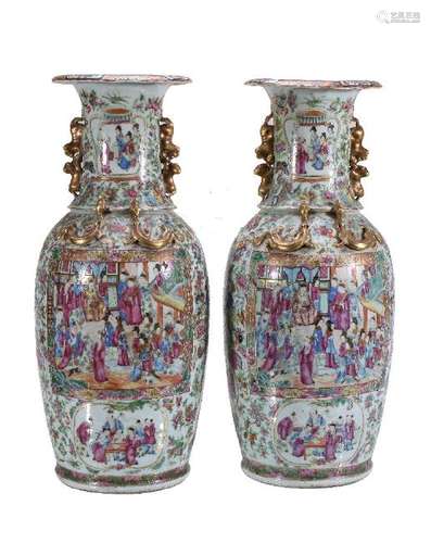 A pair of Cantonese 'Famille-Rose' vases