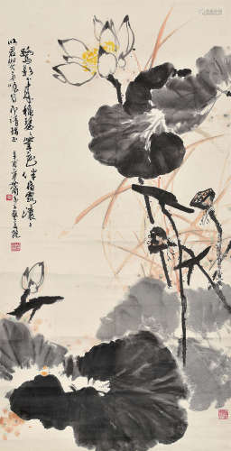 张世简（1926～2009） 辛酉1981年作 荷塘消夏 立轴 设色纸本