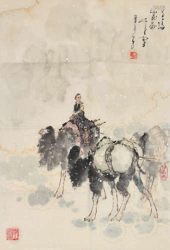 李山（b.1927） 庚申1980年作 曾踏昆仑千里雪 镜片 设色纸本