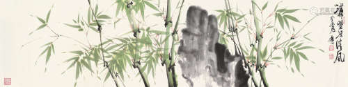 何加林（b.1961） 癸巳2013年作 竹石 镜片 设色纸本
