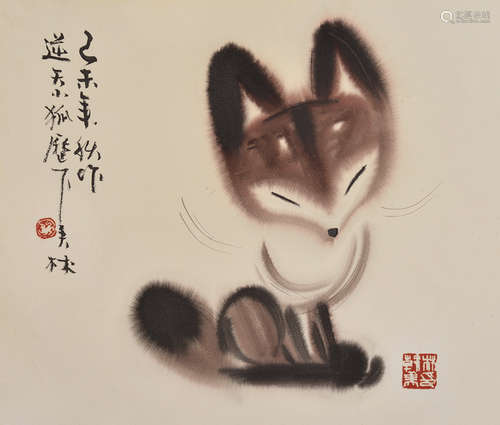 韩美林（b.1936） 己未1979年作 狐狸 镜片 设色纸本