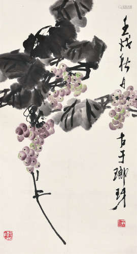 王小古（1915～1982） 壬戌1982年作 葡萄 立轴 水墨纸本