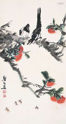 金默如（b.1938） 花鸟 立轴 设色纸本