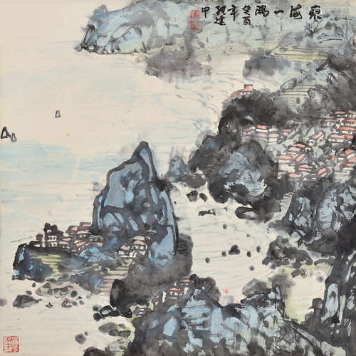 张建中（b.1929） 癸酉1993年作 东海一隅 立轴 设色纸本