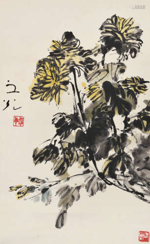 谢之光（1900～1976） 秋菊傲霜 立轴 设色纸本