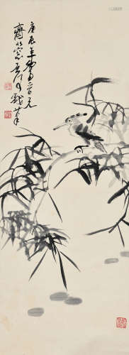 魏启后（1920～2009） 庚辰2000年作 竹林小鸟 立轴 水墨纸本
