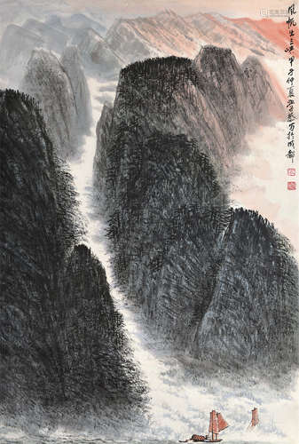 岑学恭（1917～2009） 甲子1984年作 风帆出三峡 立轴 设色纸本