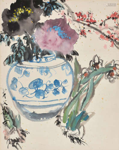 萧平（b.1942） 花卉水仙 立轴 设色纸本