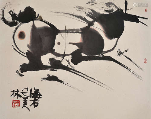 韩美林（b.1936） 马 镜片 设色纸本