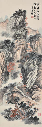 萧愻（1883～1944） 甲戌1934年作 溪山访友 立轴 设色纸本