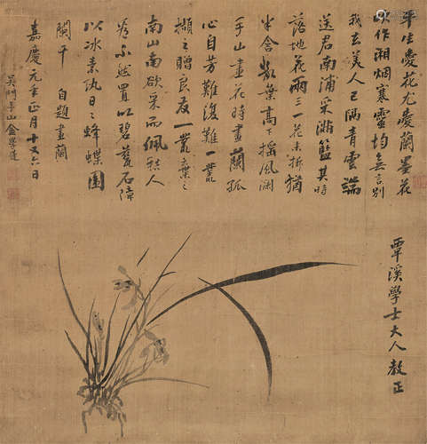 金学莲（清朝） 1796年作 幽兰图 镜片 水墨绢本