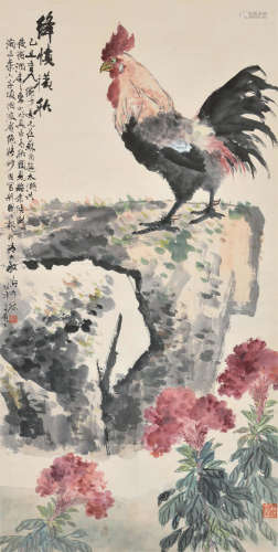 张辛稼（1909～1991） 乙丑1985年作 绛帻横秋 立轴 设色纸本