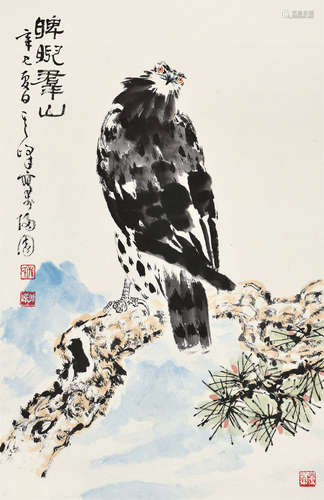 孙其峰（b.1920） 辛巳2001年作 睥睨群山 镜片 设色纸本