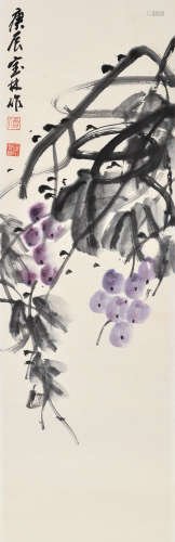 姜宝林（b.1942） 庚辰2000年作 葡萄 立轴 设色纸本