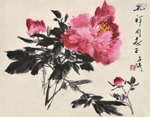 王雪涛（1903～1982） 牡丹 镜片 设色纸本