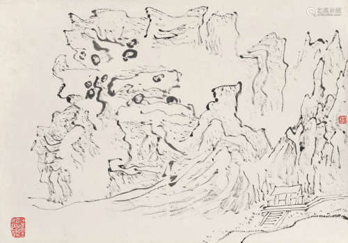 黄宾虹（1865～1955） 山水写生稿 立轴 水墨纸本