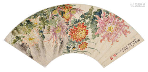 顾伯达（1903～1968） 壬申1932年作 菊石图 镜片 设色纸本
